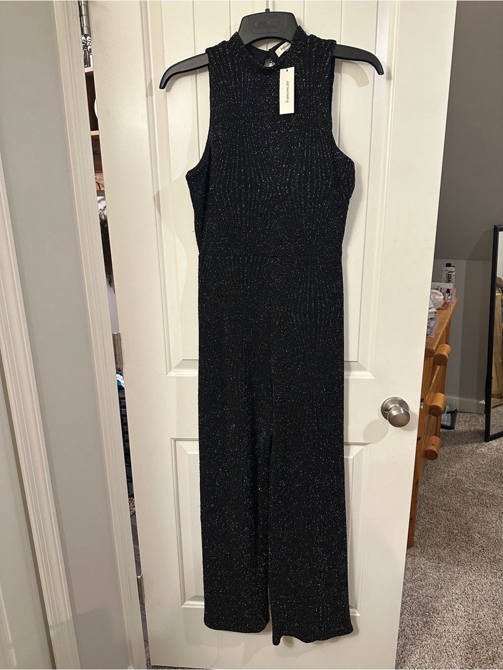 Francesca's Black Sparkle Sleeveless Jumpsuit